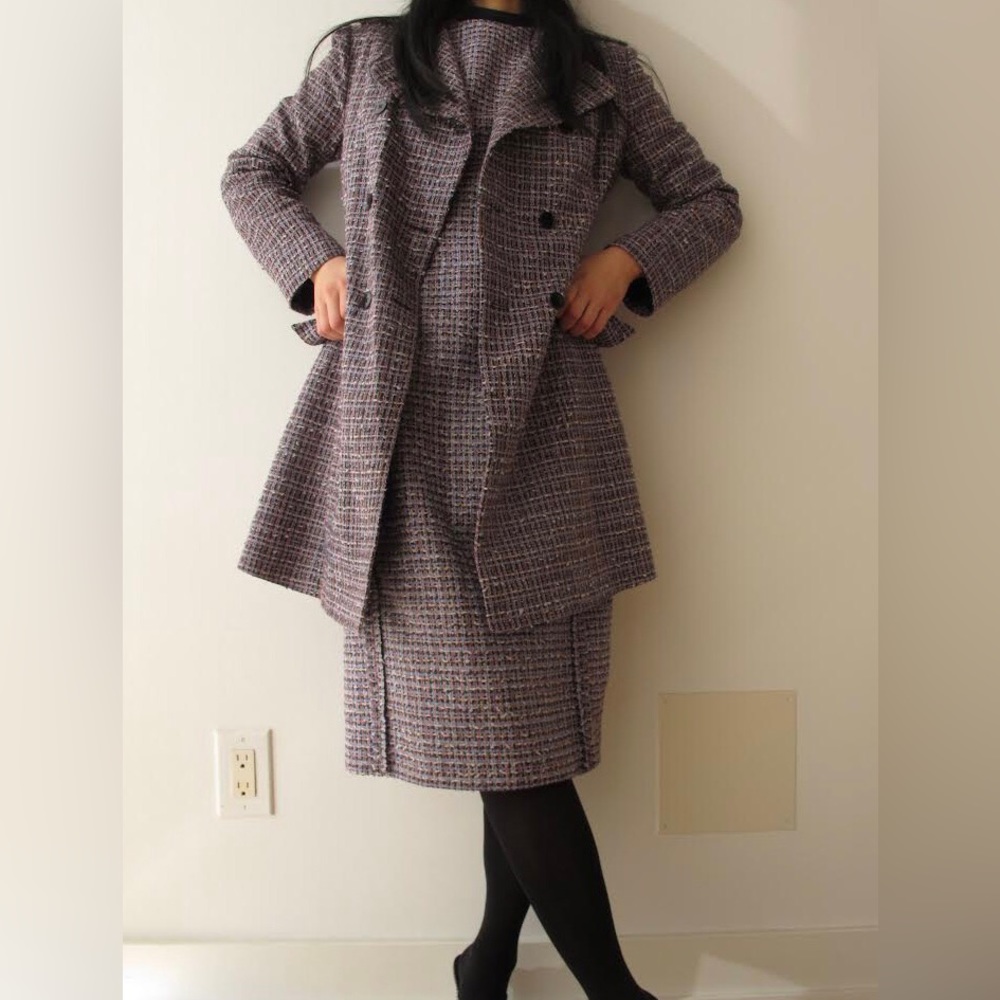 Jil sander spring tweed dress coat ensemble